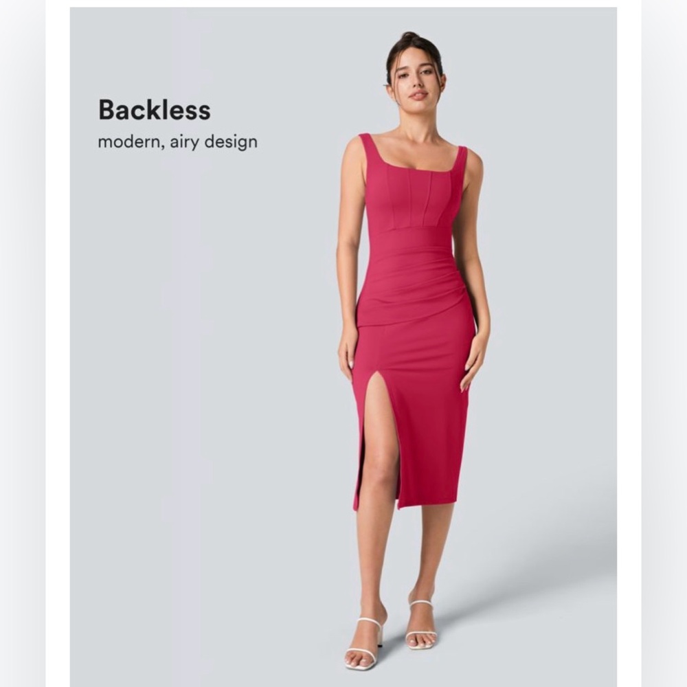 Halara SoftlyZero Airy Square Neck Backless Midi Dress in Winterberry - Medium